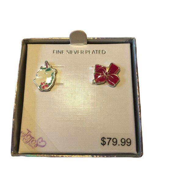 JoJo Siwa Fine Silver Plated Mismatched Unicorn & Bow Stud Earrings Set - Picture 3 of 4